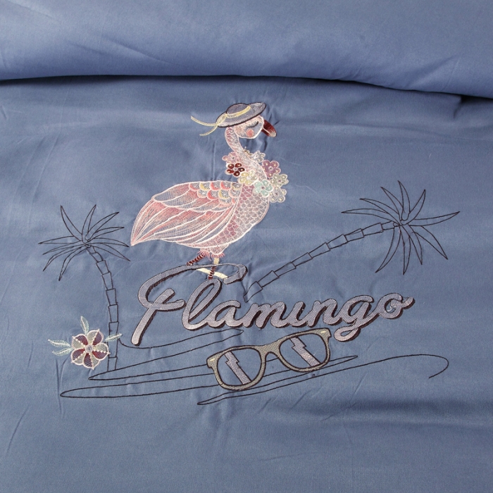 91家纺网 家纺一手货源 找家纺 福丽莱家纺 2019新款针织棉四件套 火鸟藏青蓝