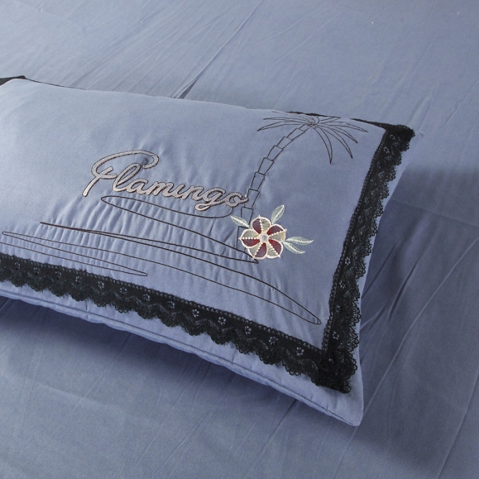 91家纺网 家纺一手货源 找家纺 福丽莱家纺 2019新款针织棉四件套 火鸟藏青蓝