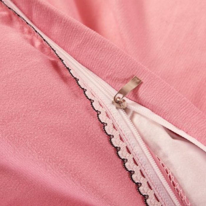 91家纺网 家纺一手货源 找家纺 福丽莱家纺 2019新款针织棉四件套 火鸟红豆沙