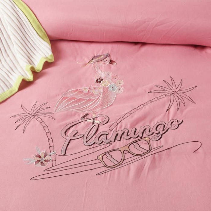 91家纺网 家纺一手货源 找家纺 福丽莱家纺 2019新款针织棉四件套 火鸟红豆沙