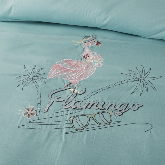 91家纺网 家纺一手货源 找家纺 福丽莱家纺 2019新款针织棉四件套 火鸟绿莎莎