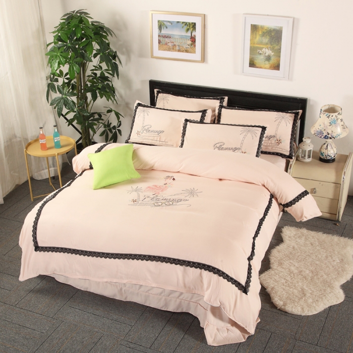 91家纺网 家纺一手货源 找家纺 福丽莱家纺 2019新款针织棉四件套 火鸟浅嫩玉