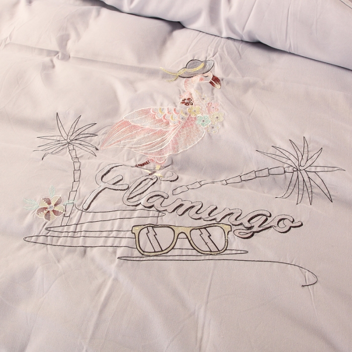 91家纺网 家纺一手货源 找家纺 福丽莱家纺 2019新款针织棉四件套 火鸟浅银灰