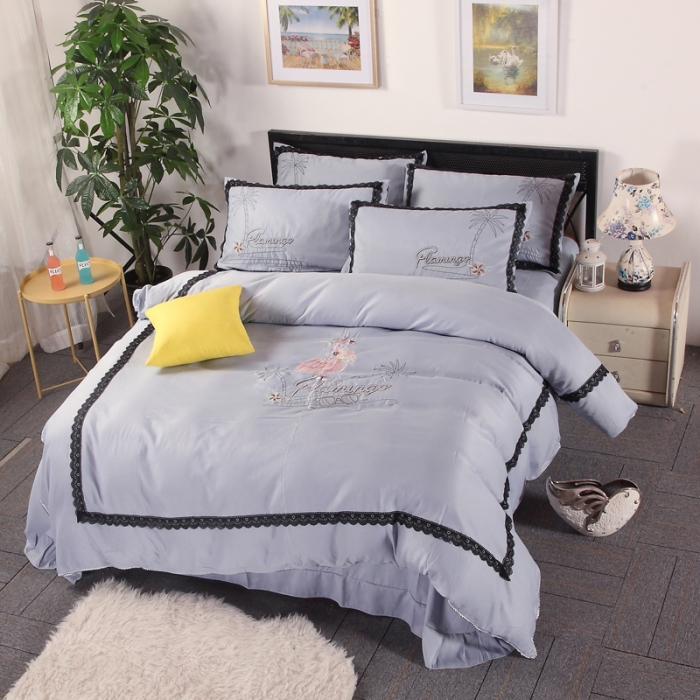 91家纺网 家纺一手货源 找家纺 福丽莱家纺 2019新款针织棉四件套 火鸟绅士蓝