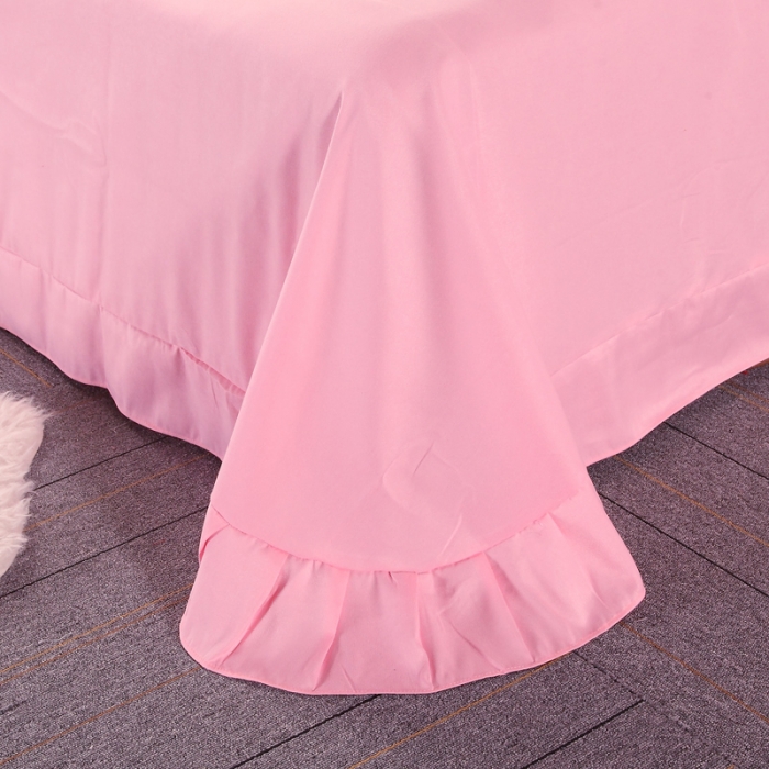 91家纺网 家纺一手货源 找家纺 福丽莱家纺 2019新款针织棉四件套 火鸟桃花粉