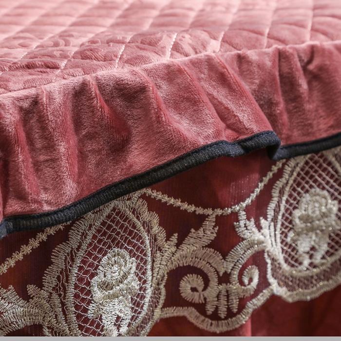 91家纺网 家纺一手货源 找家纺 福丽莱家纺 2019新款水晶绒床裙四件套 豆沙