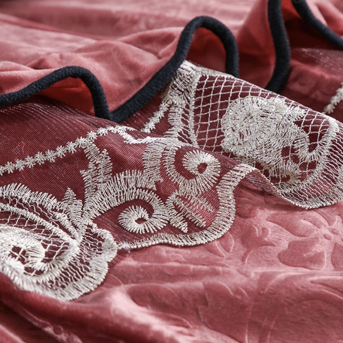 91家纺网 家纺一手货源 找家纺 福丽莱家纺 2019新款水晶绒床裙四件套 豆沙