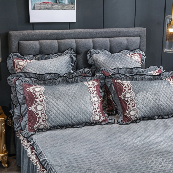 91家纺网 家纺一手货源 找家纺 福丽莱家纺 2019新款水晶绒床裙四件套 烟灰