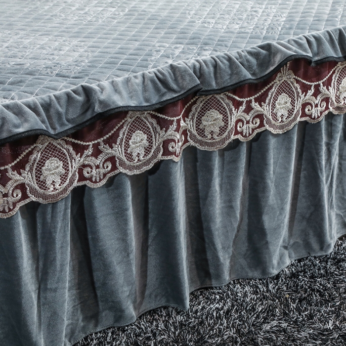 91家纺网 家纺一手货源 找家纺 福丽莱家纺 2019新款水晶绒床裙四件套 烟灰