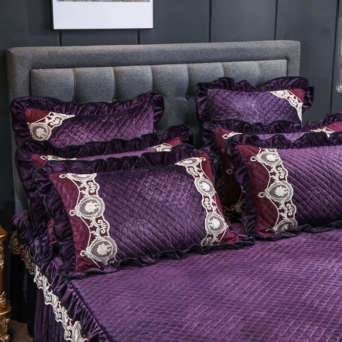 91家纺网 家纺一手货源 找家纺 福丽莱家纺 2019新款水晶绒床裙四件套 紫罗兰