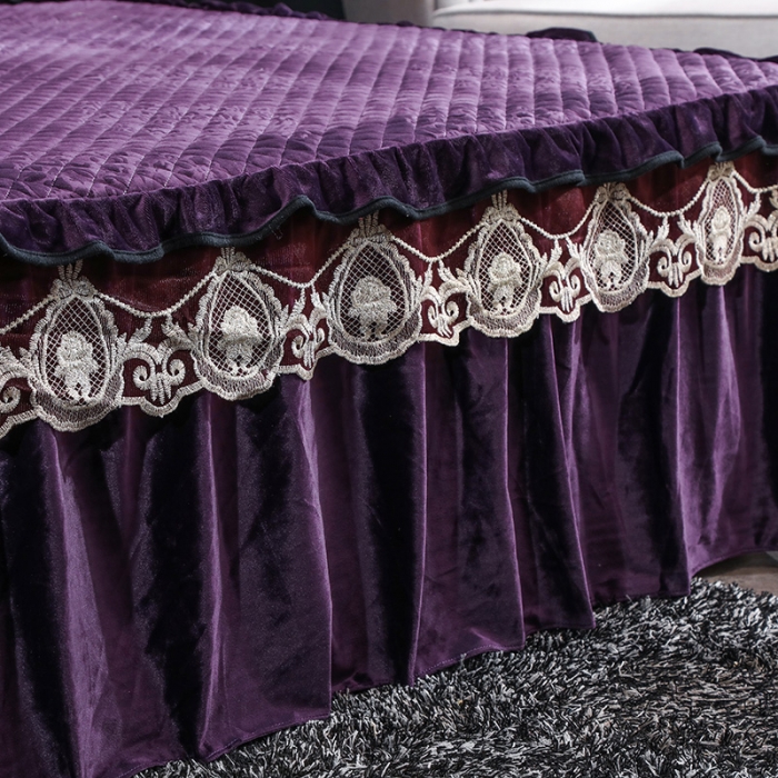 91家纺网 家纺一手货源 找家纺 福丽莱家纺 2019新款水晶绒床裙四件套 紫罗兰