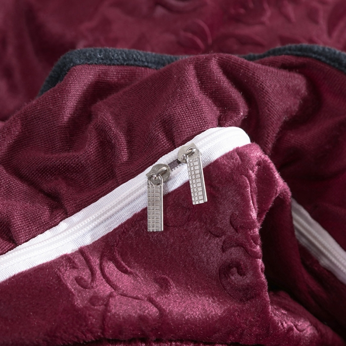 91家纺网 家纺一手货源 找家纺 福丽莱家纺 2019新款水晶绒床裙四件套 酒红