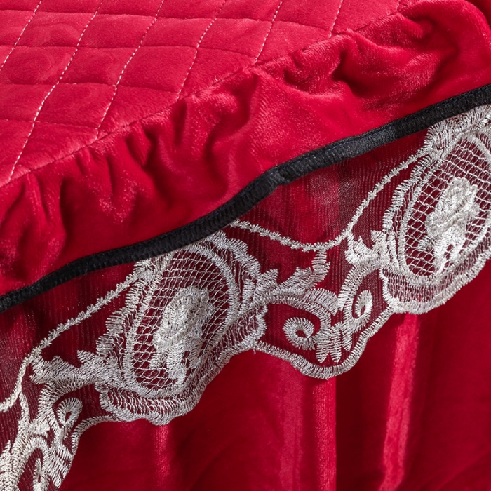 91家纺网 家纺一手货源 找家纺 福丽莱家纺 2019新款水晶绒床裙四件套 大红