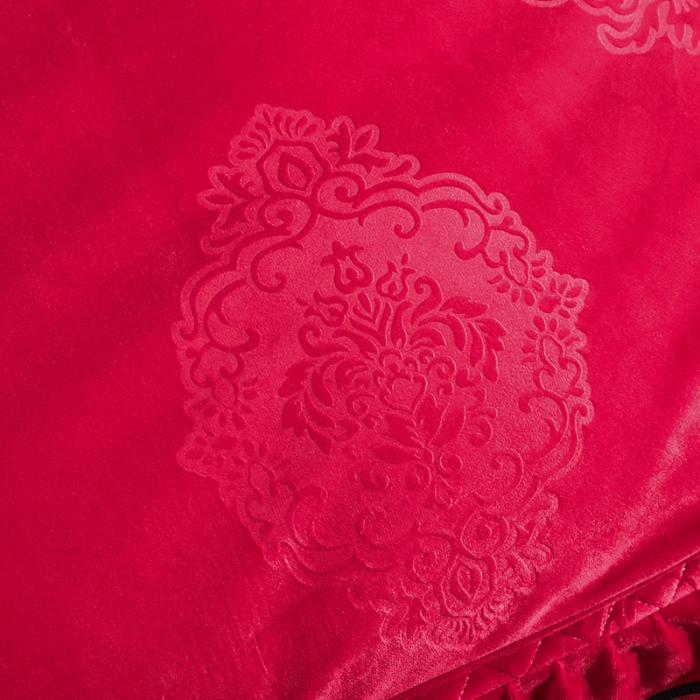 91家纺网 家纺一手货源 找家纺 福丽莱家纺 2019新款水晶绒床裙四件套 大红