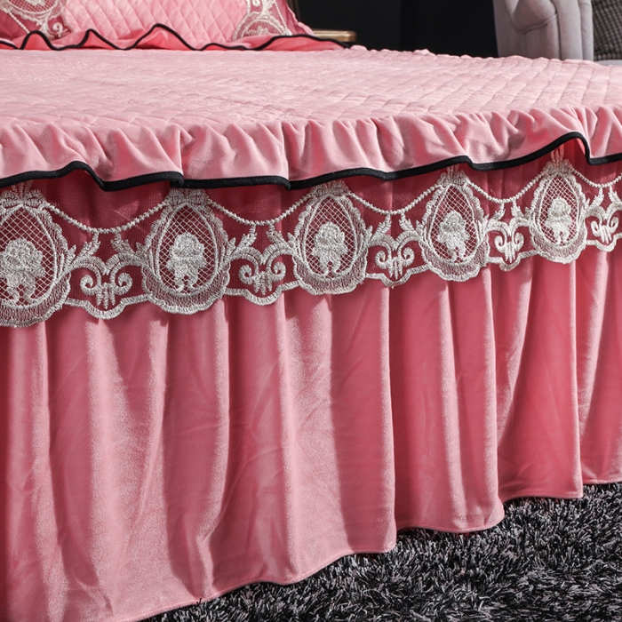 91家纺网 家纺一手货源 找家纺 福丽莱家纺 2019新款水晶绒床裙四件套 玉色