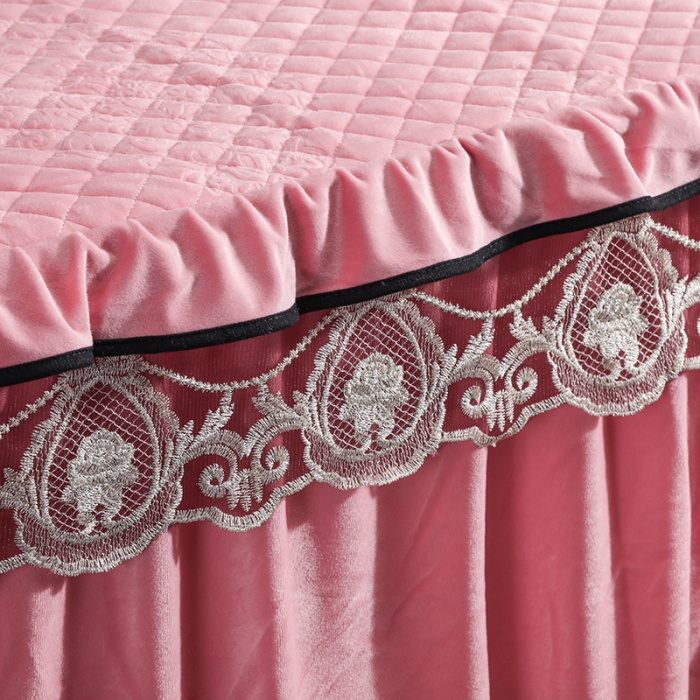 91家纺网 家纺一手货源 找家纺 福丽莱家纺 2019新款水晶绒床裙四件套 玉色