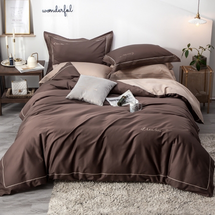 91家纺网 家纺一手货源 找家纺 瑞米家居 2019新款60长绒棉素色绣工艺系列四件套 蓝调