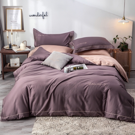 91家纺网 家纺一手货源 找家纺 瑞米家居 2019新款60长绒棉素色绣工艺系列四件套 蓝调