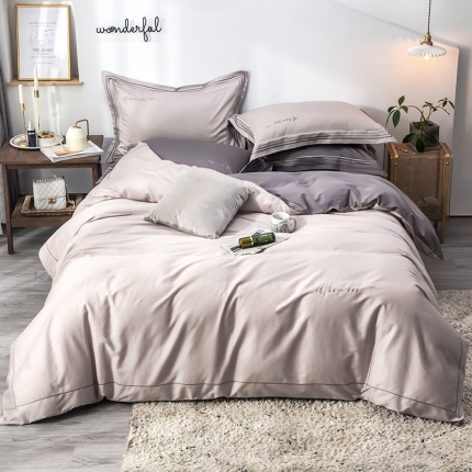 91家纺网 家纺一手货源 找家纺 瑞米家居 2019新款60长绒棉素色绣工艺系列四件套 蓝调