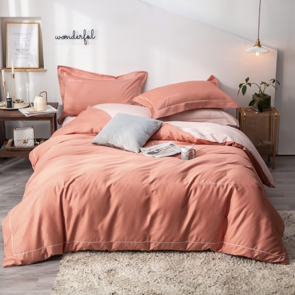 91家纺网 家纺一手货源 找家纺 瑞米家居 2019新款60长绒棉素色绣工艺系列四件套 蓝调