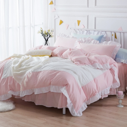 戴安妃家居 韩式工艺套件梦幻系列床裙款四件套粉红色