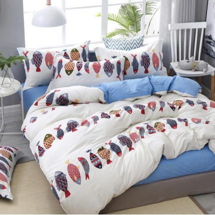 91家纺网 家纺一手货源 找家纺 花伞家居 2019新款舒适柔软亲肤四件套 自由的鱼