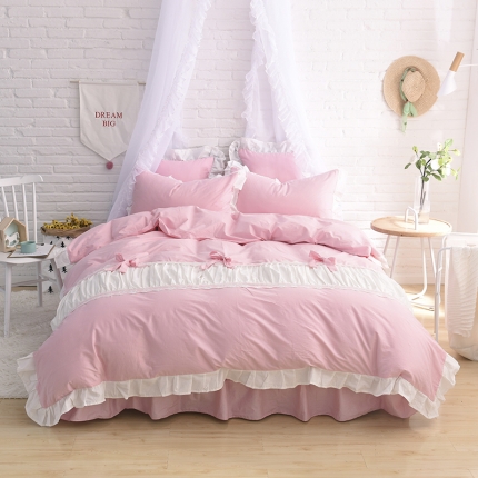 锦色家纺 全棉套件床裙款甜美系列甜美粉色