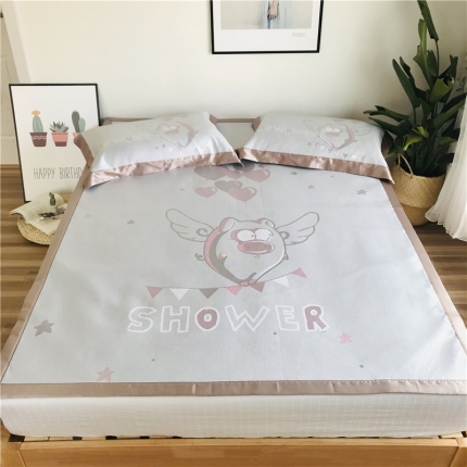 91家纺网 家纺一手货源 找家纺 本希 2019年水洗养生席提花单席款 飞天小猪-粉