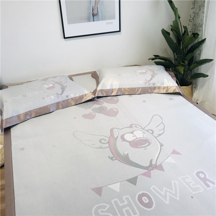 91家纺网 家纺一手货源 找家纺 本希 2019年水洗养生席提花单席款 飞天小猪-粉