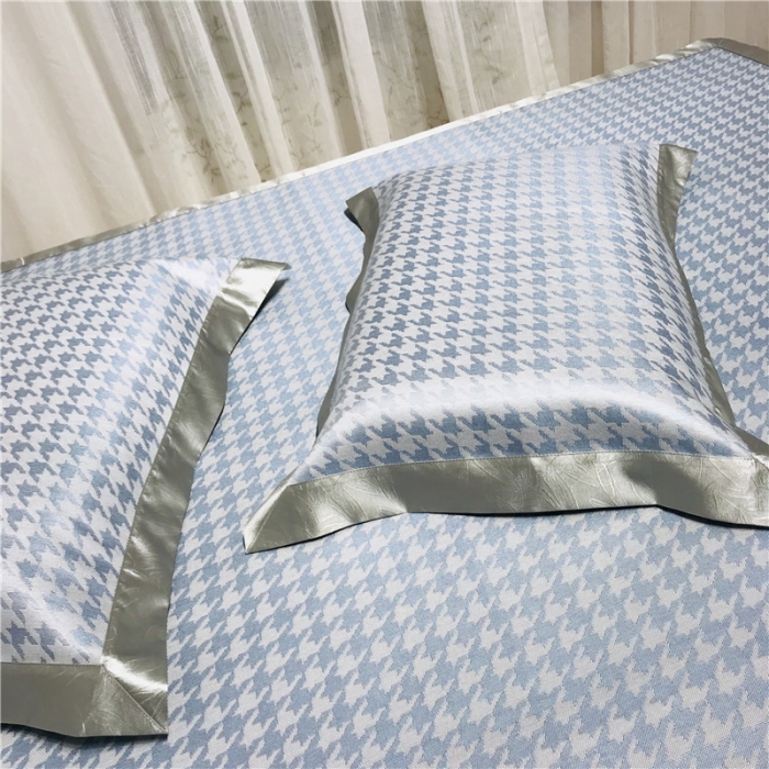 91家纺网 家纺一手货源 找家纺 本希 2019年水洗养生席提花单席款  千鸟格-蓝