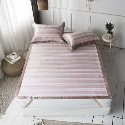 91家纺网 家纺一手货源 找家纺 本希 提花水洗养生席三件套 粉条纹