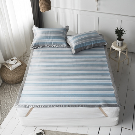 91家纺网 家纺一手货源 找家纺 本希 提花水洗养生席三件套 蓝条纹