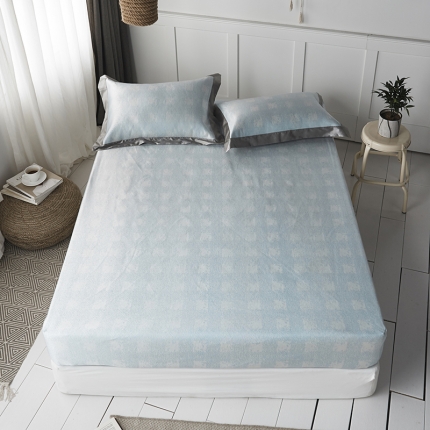 本希 提花床笠款水洗养生席三件套 纯色-浅蓝