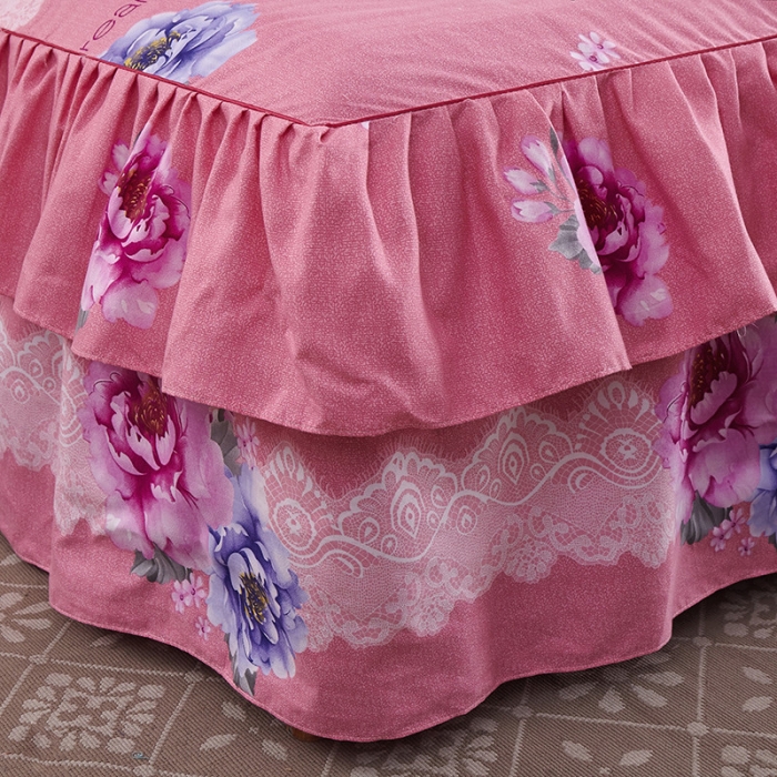 91家纺网 家纺一手货源 找家纺 老K（美阁） 2020新款植物羊绒双层床裙四件套米兰物语-粉