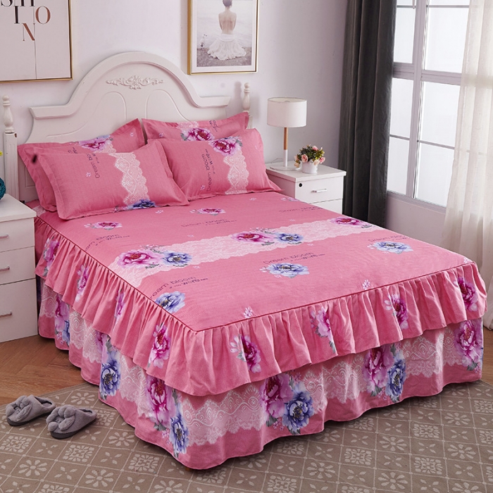 91家纺网 家纺一手货源 找家纺 老K（美阁） 2020新款植物羊绒双层床裙四件套米兰物语-粉