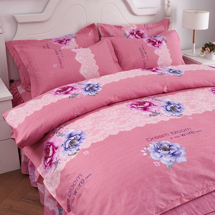 91家纺网 家纺一手货源 找家纺 老K（美阁） 2020新款植物羊绒双层床裙四件套米兰物语-粉