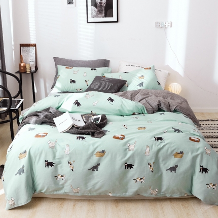 91家纺网 家纺一手货源 找家纺 （总）沐棉 2019新款13370小卡通小清新四件套 床单款