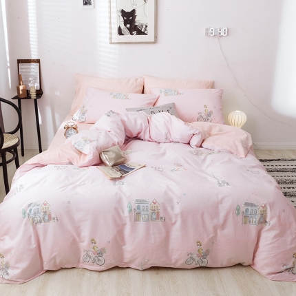 91家纺网 家纺一手货源 找家纺 （总）沐棉 2019新款13370小卡通小清新四件套 床单款