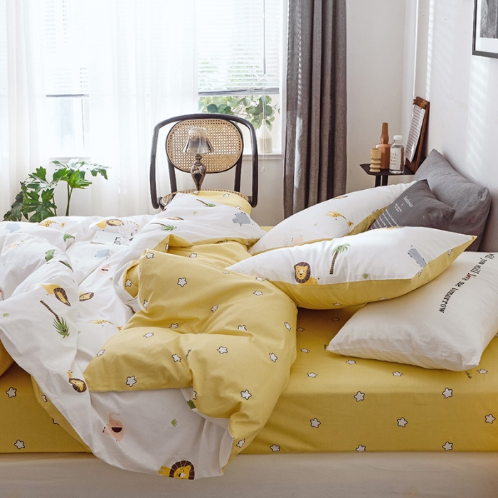 91家纺网 家纺一手货源 找家纺 沐棉 2019新款13370小卡通小清新四件套床单款 动物园