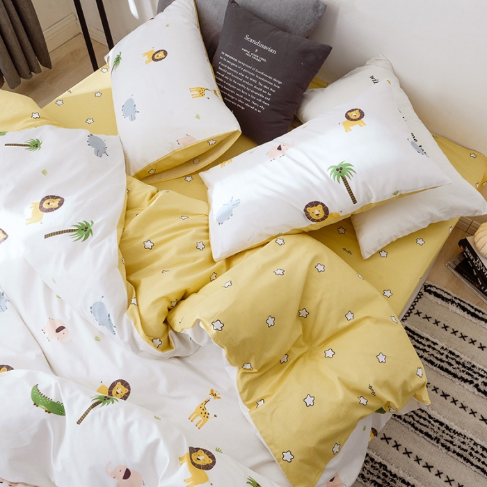91家纺网 家纺一手货源 找家纺 沐棉 2019新款13370小卡通小清新四件套床单款 动物园