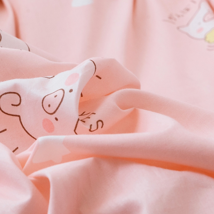 91家纺网 家纺一手货源 找家纺 沐棉 2019新款13370小卡通小清新四件套床单款 可爱猪