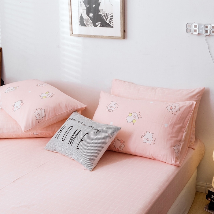 91家纺网 家纺一手货源 找家纺 沐棉 2019新款13370小卡通小清新四件套床单款 可爱猪