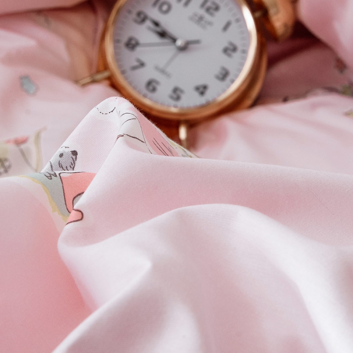 91家纺网 家纺一手货源 找家纺 沐棉2019新款13370小卡通小清新四件套床单款 美好时光