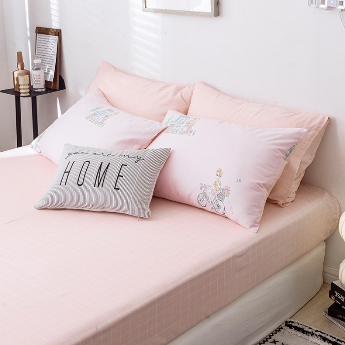 91家纺网 家纺一手货源 找家纺 沐棉2019新款13370小卡通小清新四件套床单款 美好时光