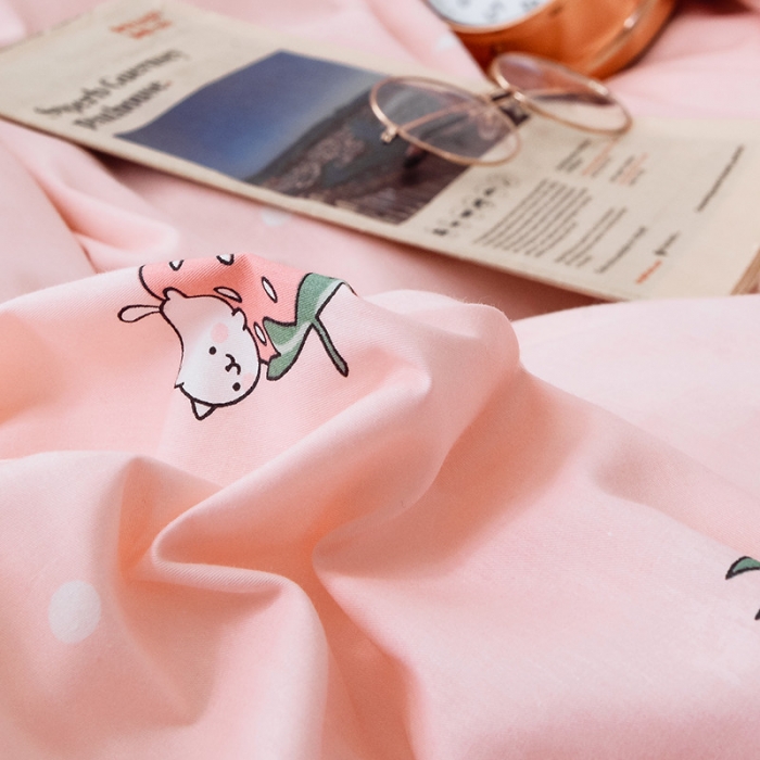 91家纺网 家纺一手货源 找家纺 沐棉2019新款13370小卡通小清新四件套床单款 甜心草莓