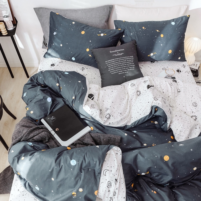 91家纺网 家纺一手货源 找家纺 沐棉 2019新款13370小卡通小清新四件套床单款 小宇宙