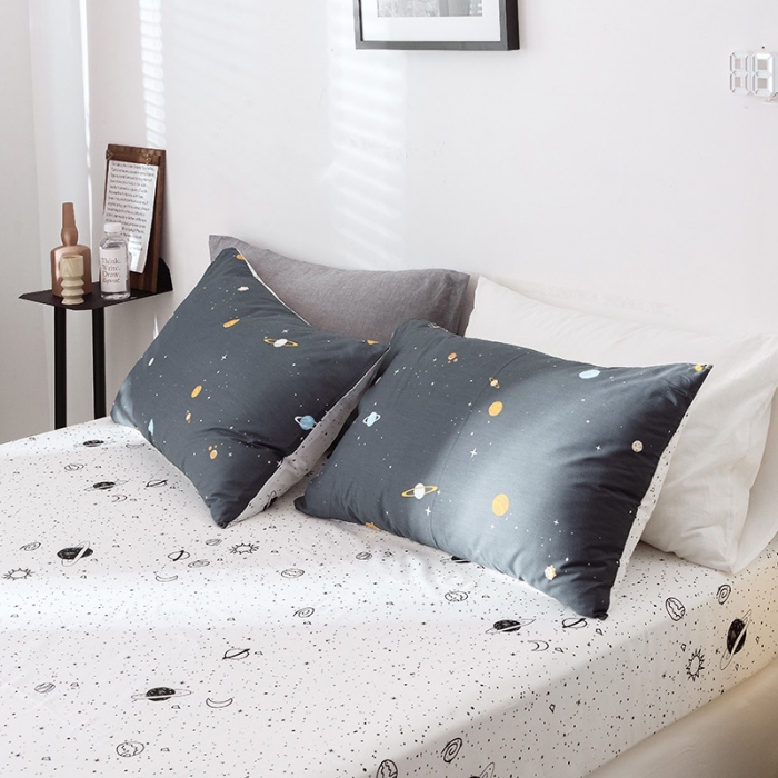 91家纺网 家纺一手货源 找家纺 沐棉 2019新款13370小卡通小清新四件套床单款 小宇宙