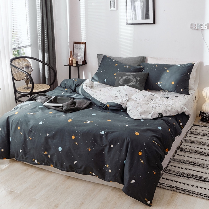 91家纺网 家纺一手货源 找家纺 沐棉 2019新款13370小卡通小清新四件套床单款 小宇宙