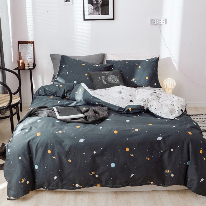 91家纺网 家纺一手货源 找家纺 沐棉 2019新款13370小卡通小清新四件套床单款 小宇宙