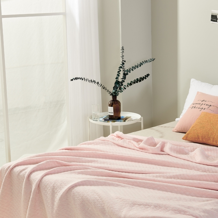 91家纺网 家纺一手货源 找家纺 珺柔家纺 无印良品天竺棉夏凉被-小格子粉